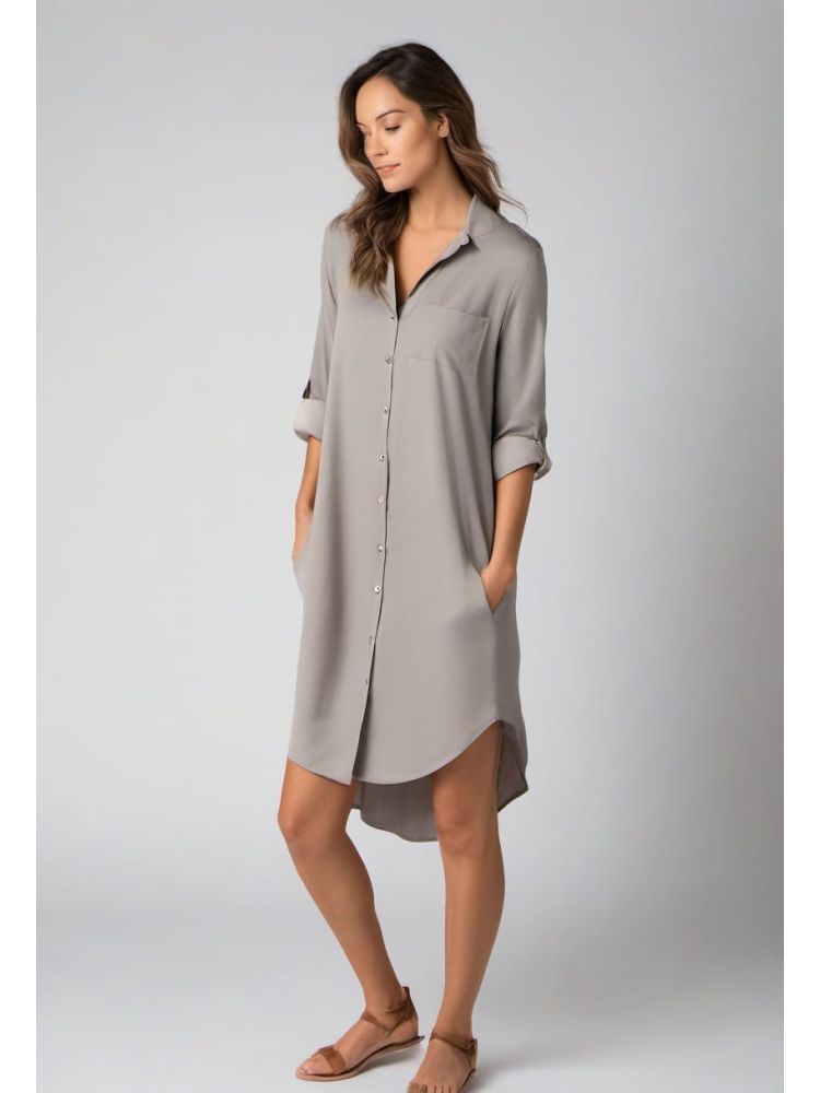 Stone Tencel Shirt Dress