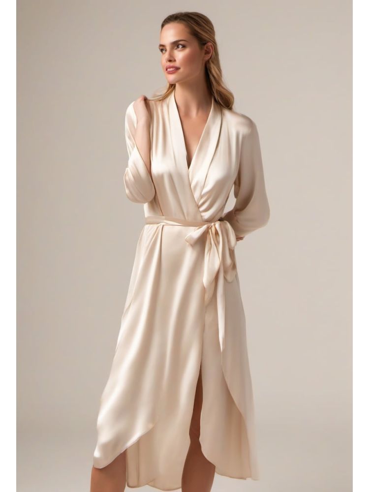 Ecru Silk Wrap Dress