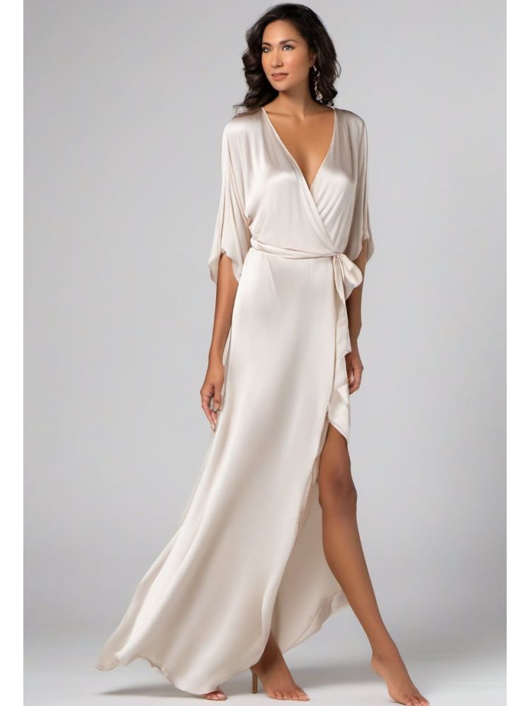 Ecru Silk Wrap Dress