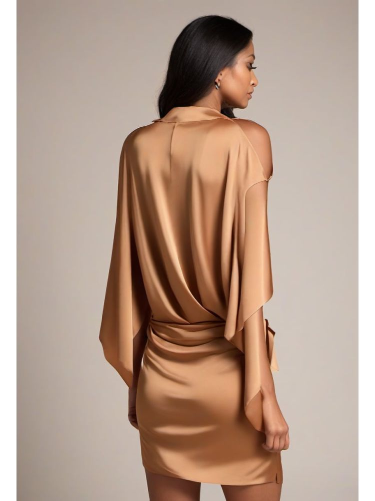 Camel Silk Wrap Dress