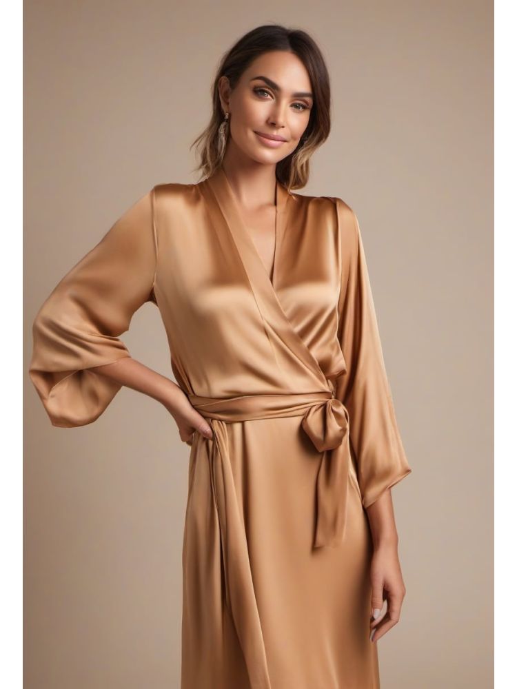 Camel Silk Wrap Dress