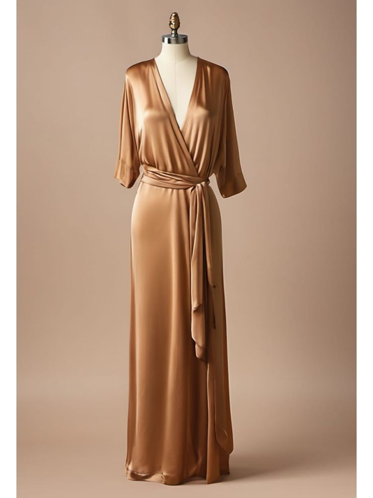 Camel Silk Wrap Dress