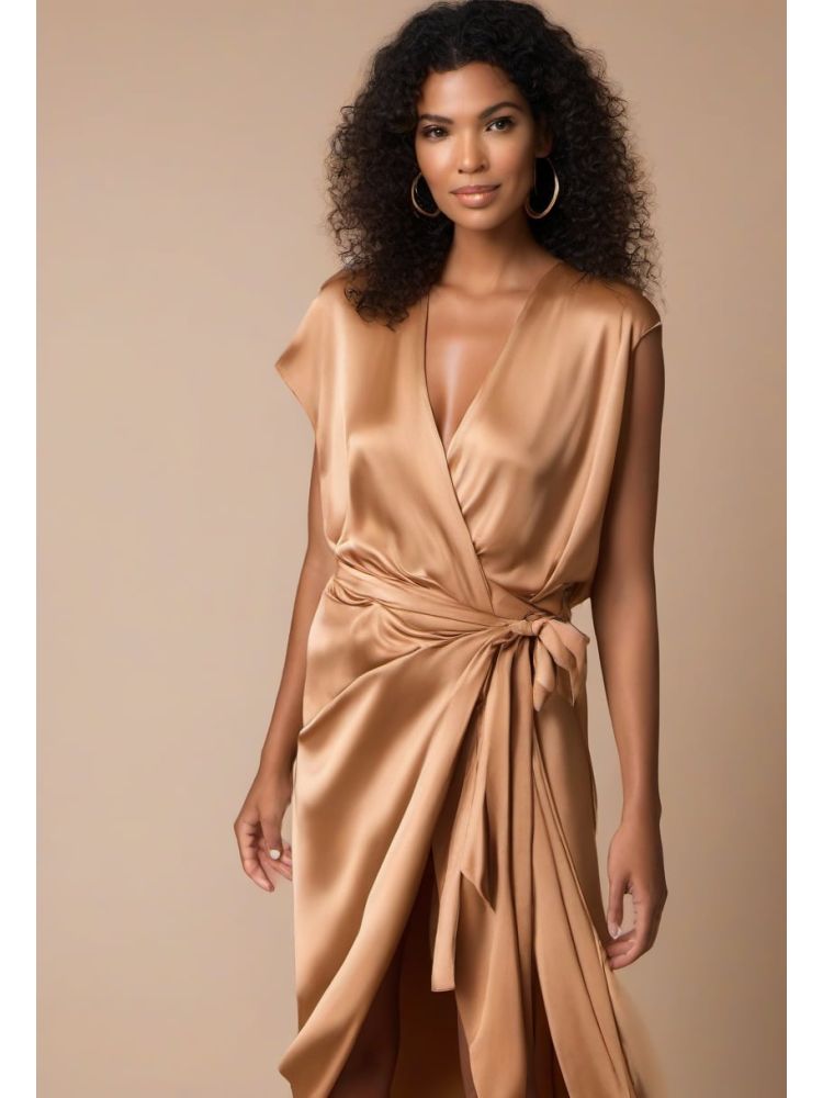 Camel Silk Wrap Dress