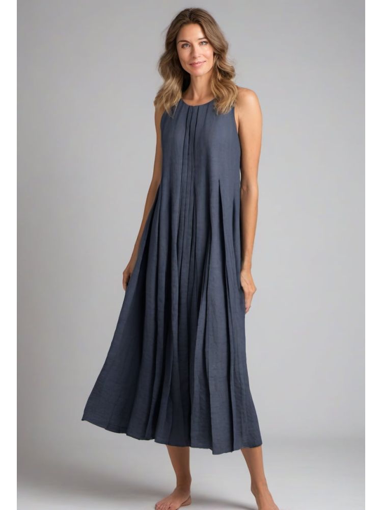 Ink Linen Pleated Dress