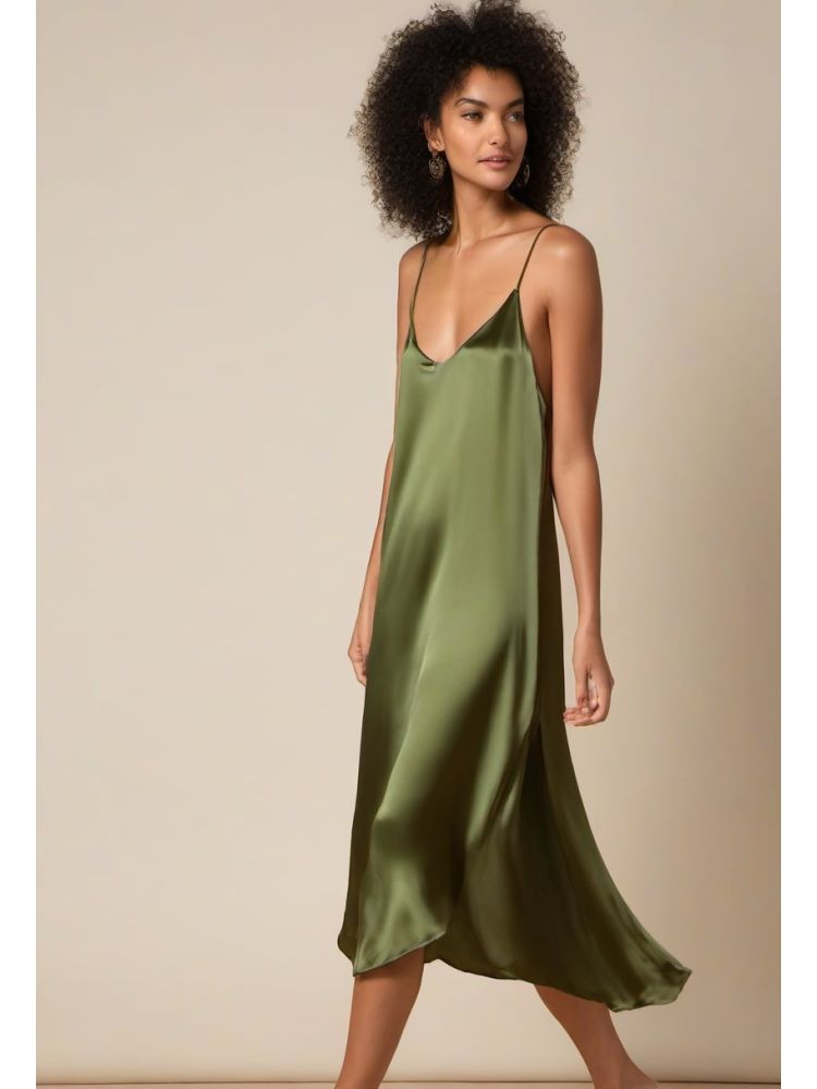 Moss Silk Slip Dress