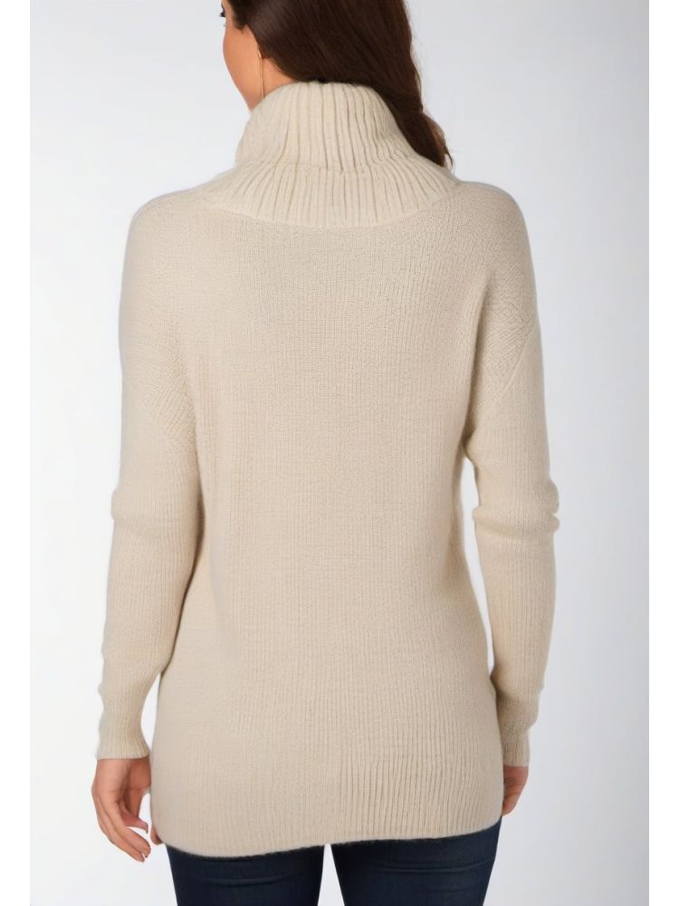 Ecru Lambswool Roll-neck Knit