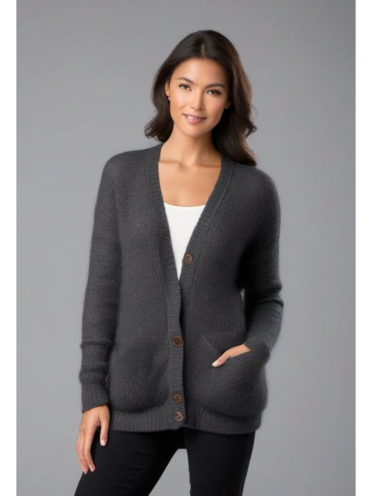 Charcoal Alpaca-blend Cardigan Knit