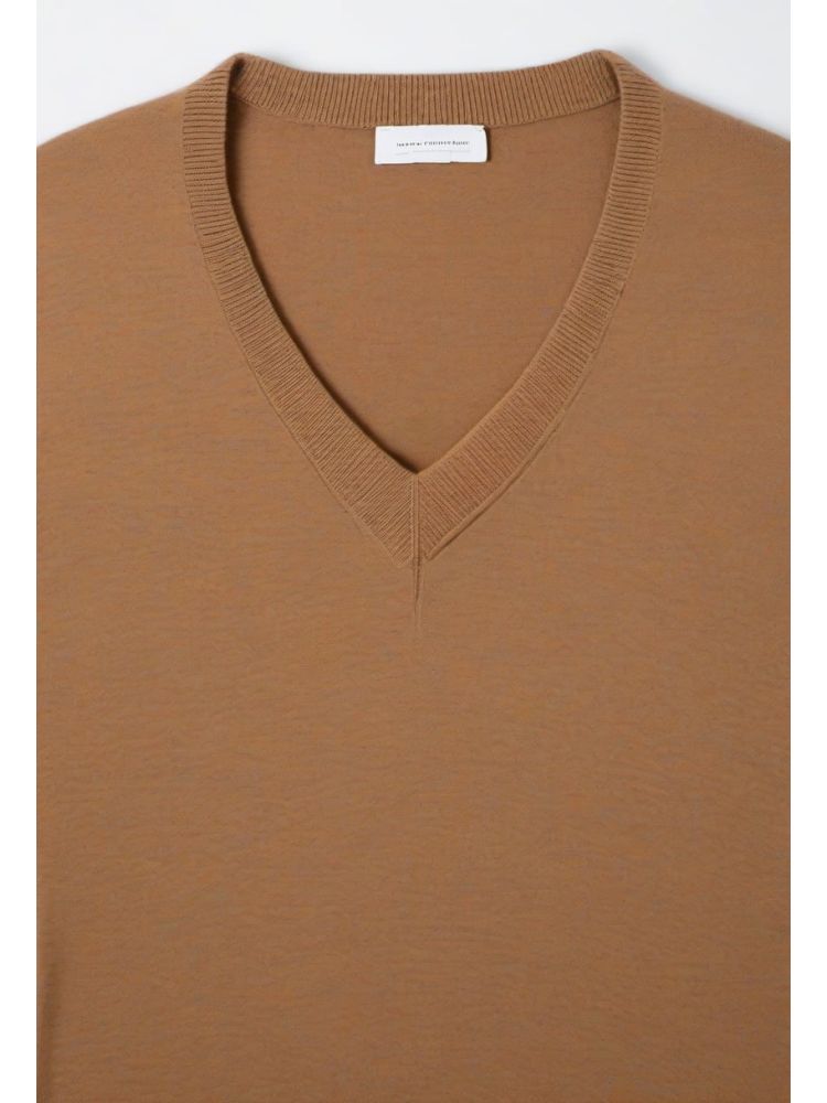 Camel Cashmere V-neck Knit