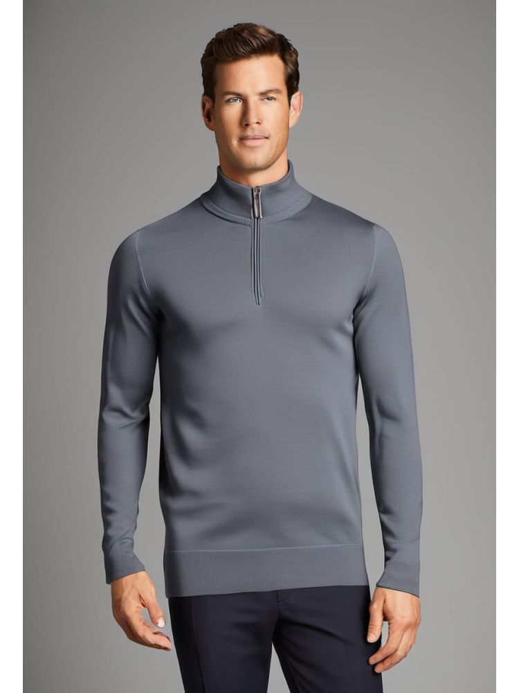 Slate Merino Half-zip Knit