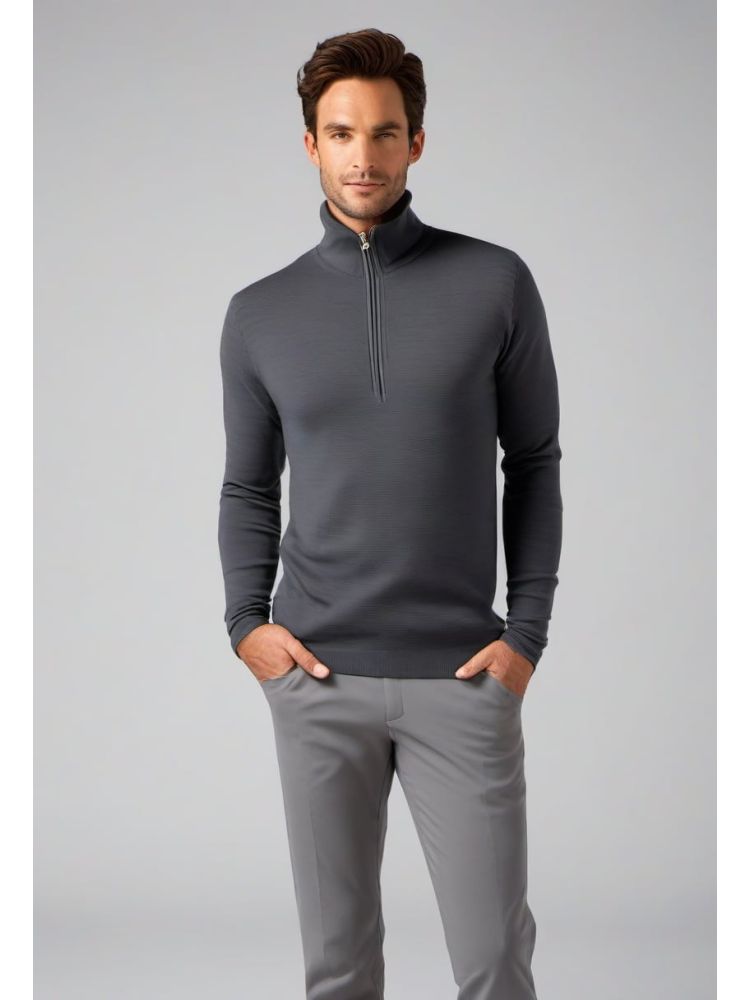 Slate Merino Half-zip Knit