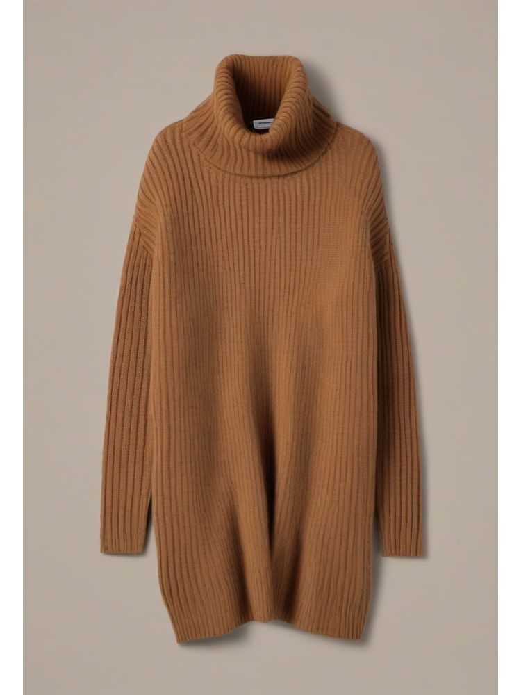 Camel Lambswool Roll-neck Knit