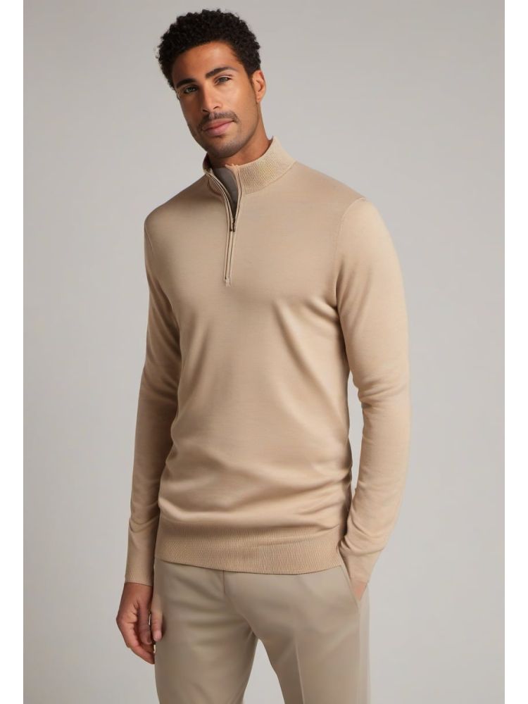 Sand Merino Half-zip Knit