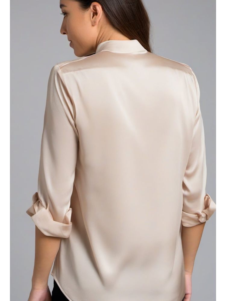 Oatmeal Silk Band-collar Shirt