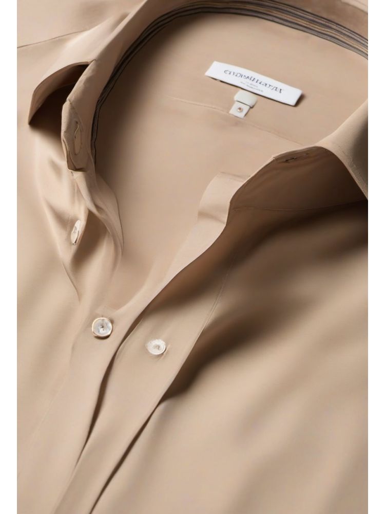 Oatmeal Silk Band-collar Shirt