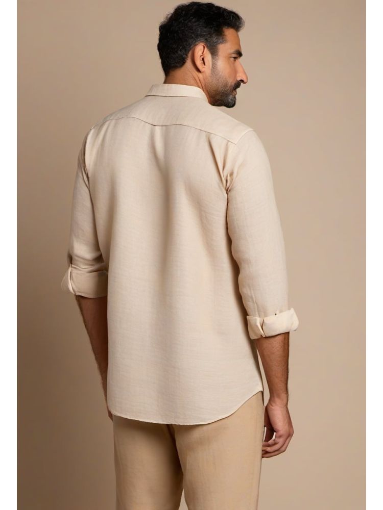 Camel Linen Camp-collar Shirt