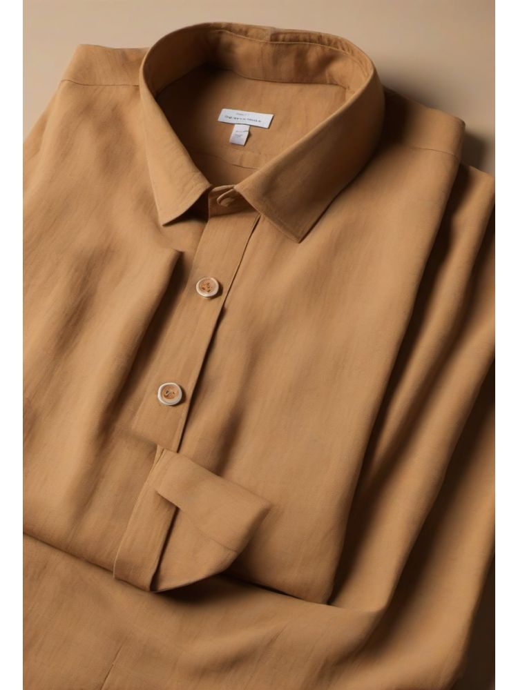 Camel Linen Camp-collar Shirt