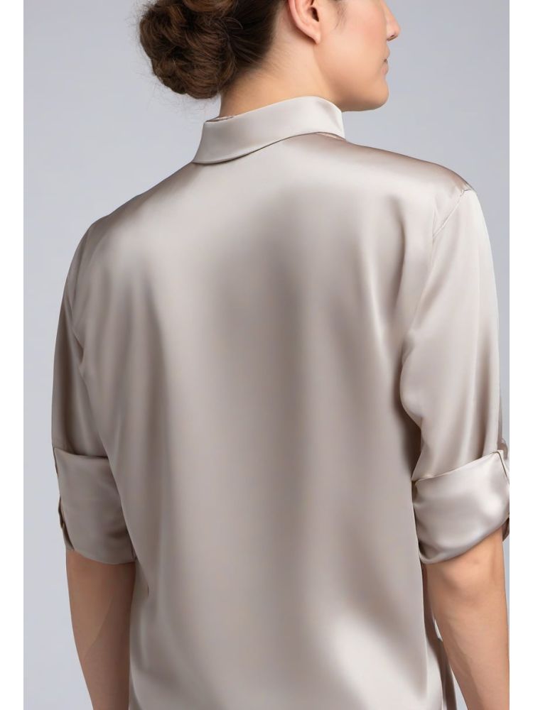 Stone Silk Band-collar Shirt