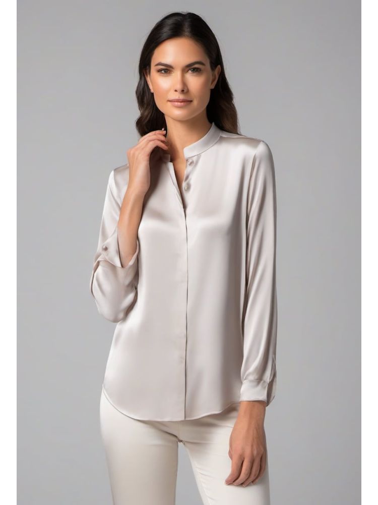 Stone Silk Band-collar Shirt