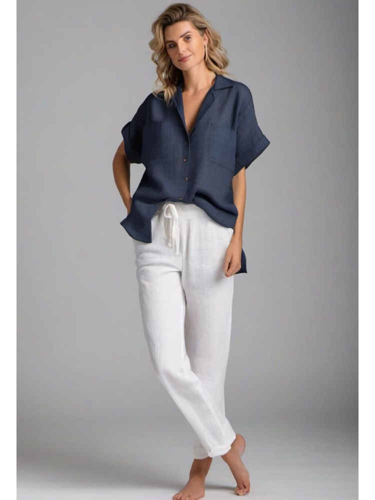 Ink Linen Camp-collar Shirt