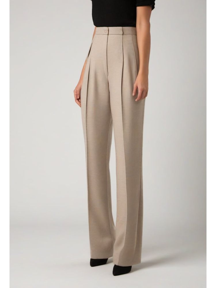 Oatmeal Wool-mohair Pleated Trouser