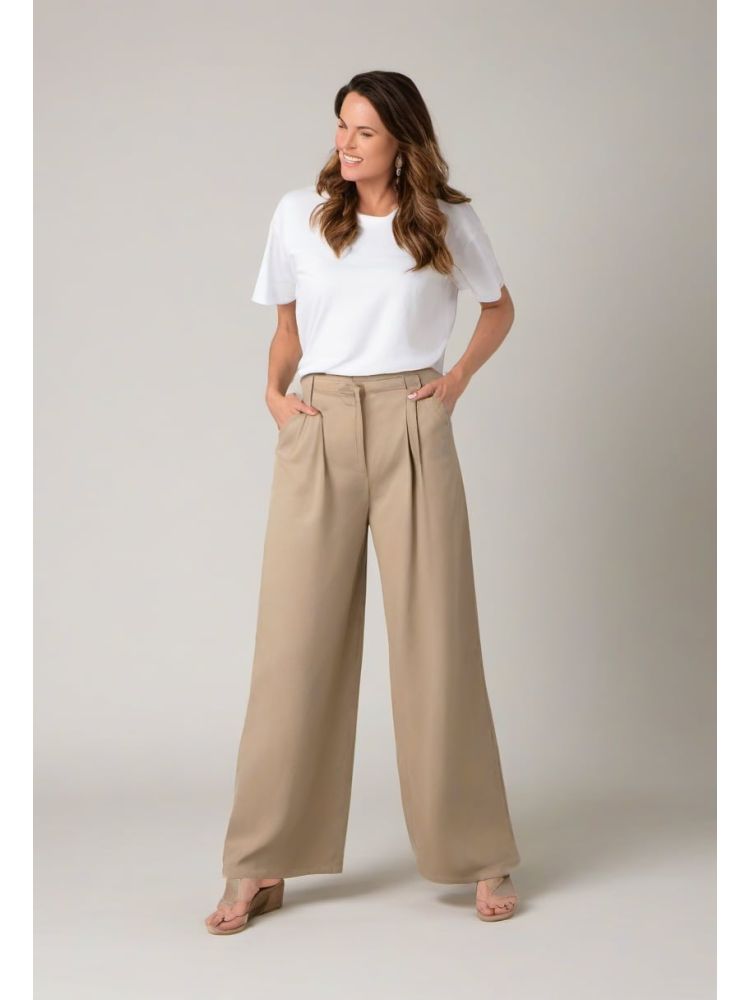 Stone Cotton Wide Trouser