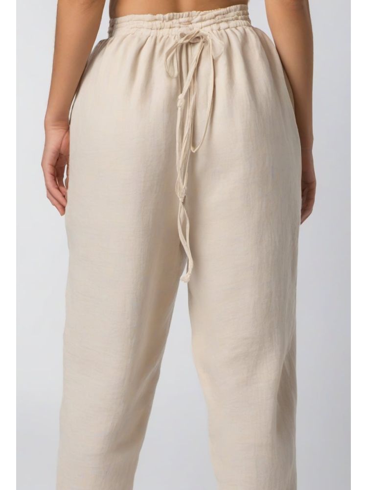 Ecru Linen Drawstring Trouser