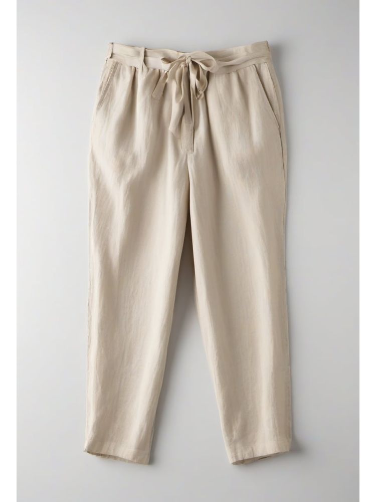 Ecru Linen Drawstring Trouser
