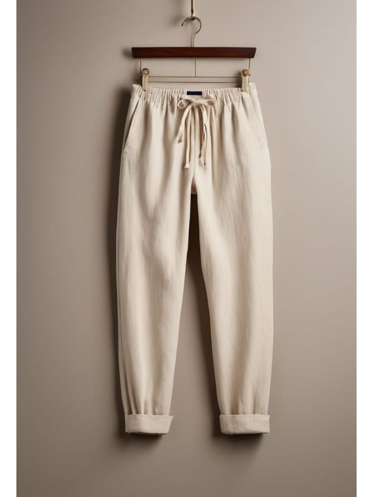 Ecru Linen Drawstring Trouser