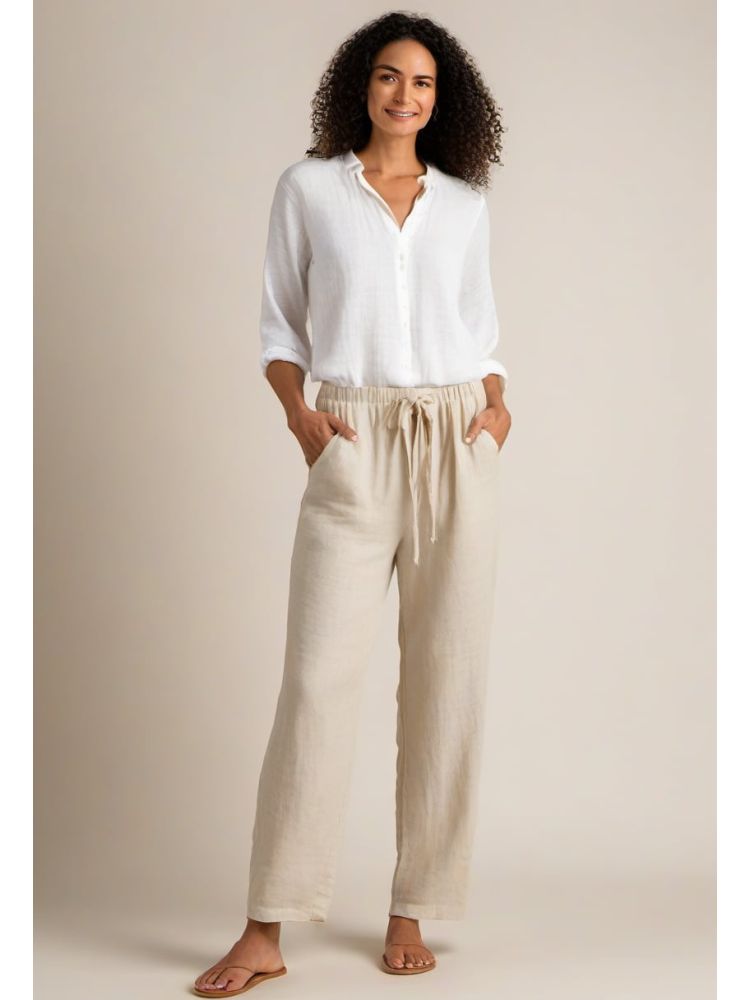 Ecru Linen Drawstring Trouser