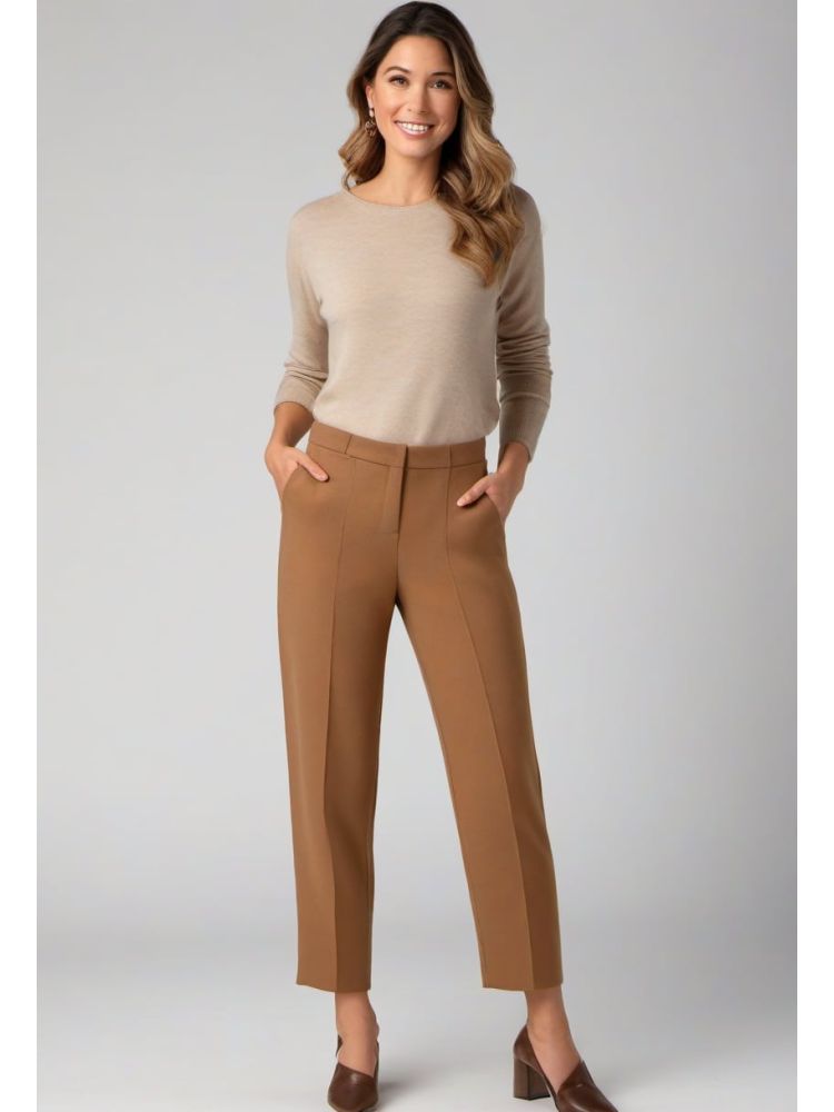 Camel Wool Cropped Trouser