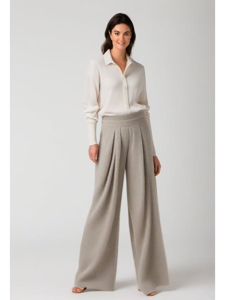 Stone Wool-mohair Pleated Trouser