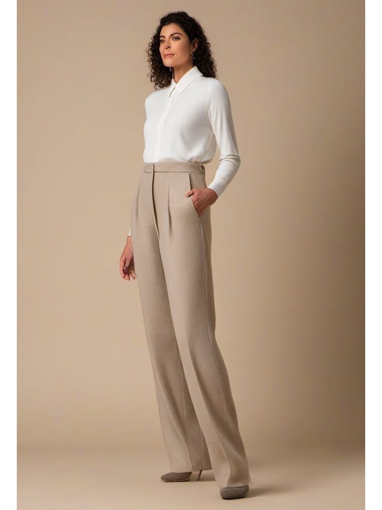 Ecru Wool Tapered Trouser