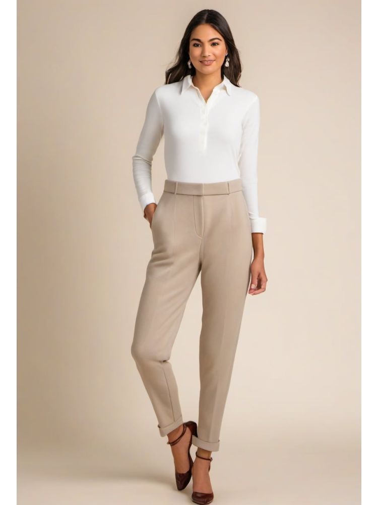 Ecru Wool Tapered Trouser