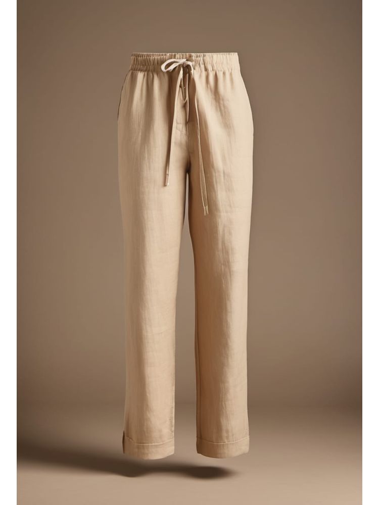 Camel Linen Drawstring Trouser