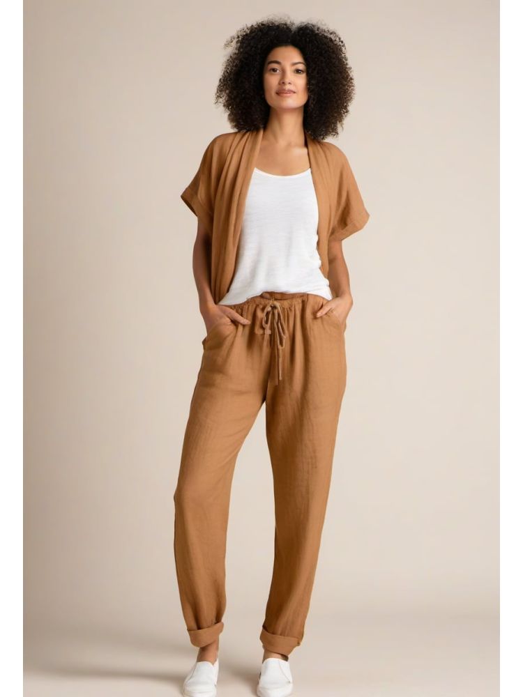 Camel Linen Drawstring Trouser