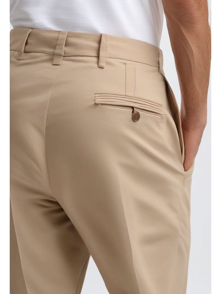 Sand Cotton Pleated Trouser