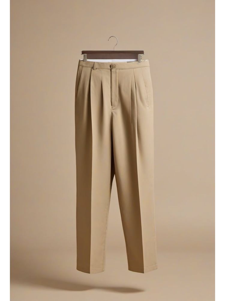 Sand Cotton Pleated Trouser