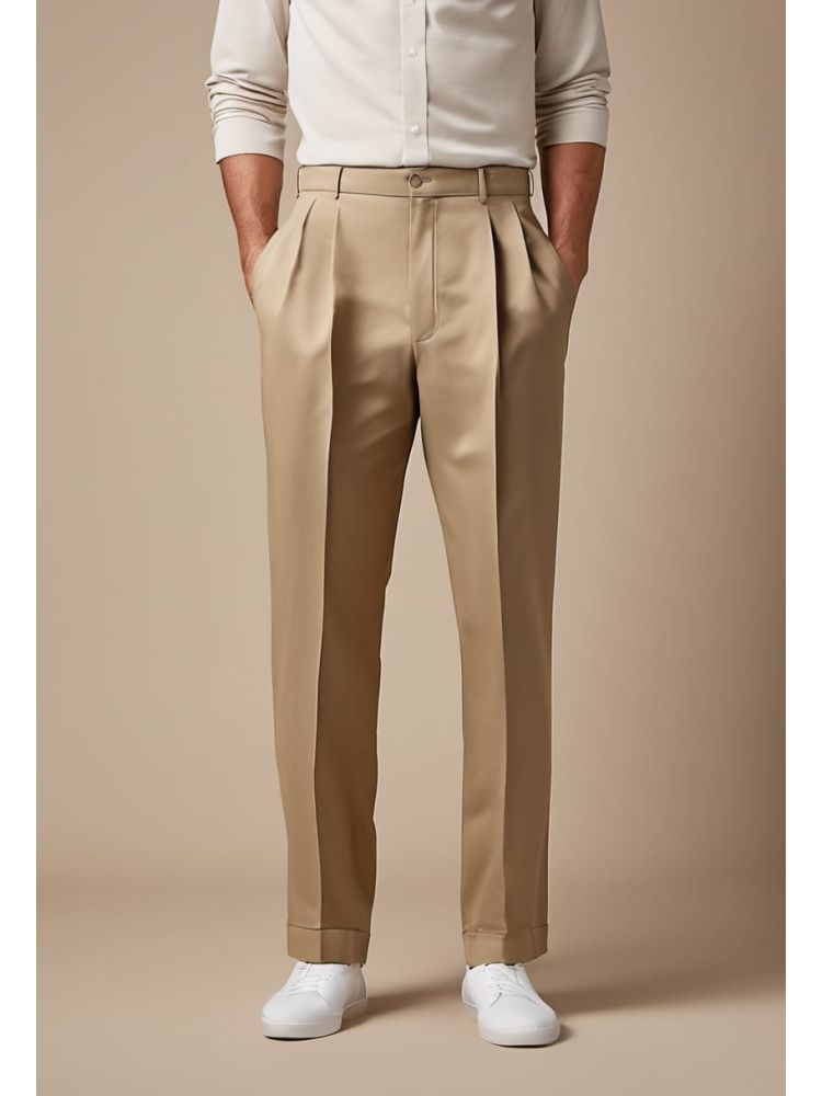 Sand Cotton Pleated Trouser