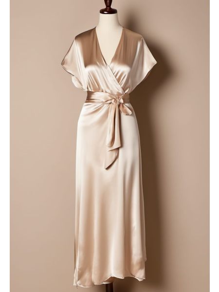Ecru Silk Wrap Dress