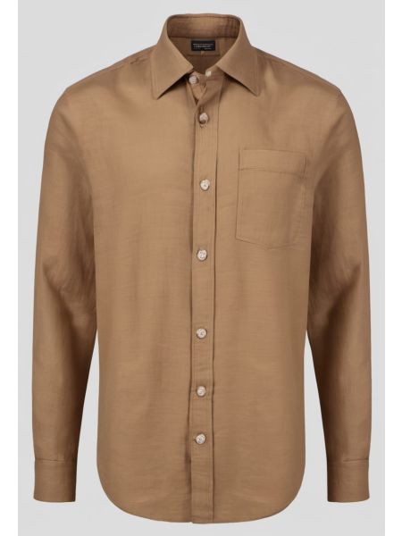 Camel Linen Camp-collar Shirt