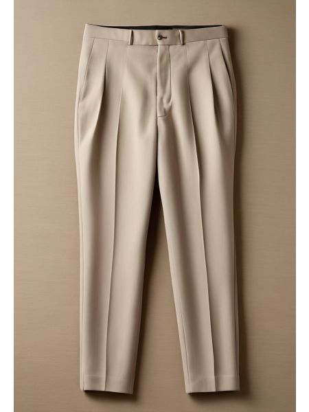 Oatmeal Wool-mohair Pleated Trouser