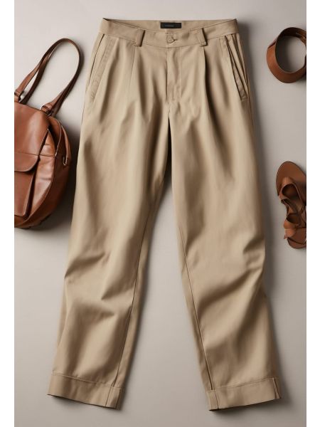 Stone Cotton Wide Trouser