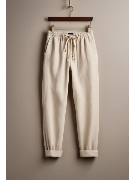 Ecru Linen Drawstring Trouser